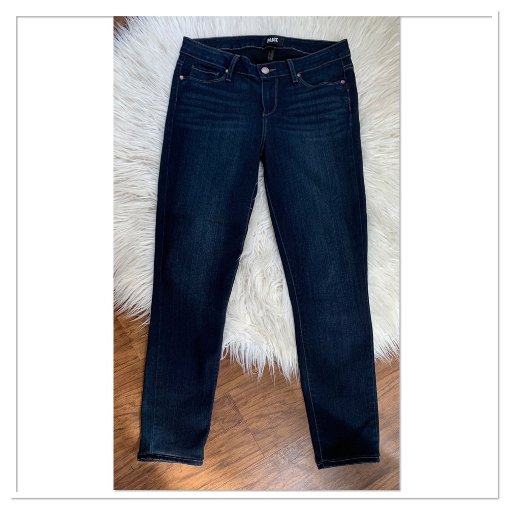 Paige Verdugo Ankle Skinny Fit Jeans In Elsie Dark Wash Blue Size 29